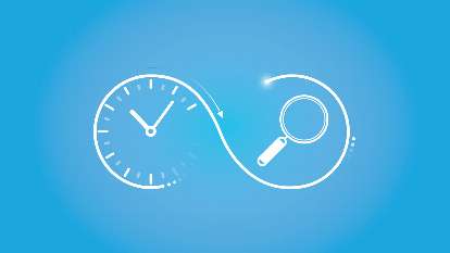 clock and magnifying glass in infinity symbol
