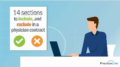 recruiter on a computer with a list of what to include and exclude in physician contracts