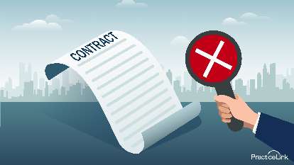 a physician contract with a red x showing physician contract mistakes to avoid