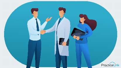 physician recruiter resolving conflicts in physician hires, shaking hands