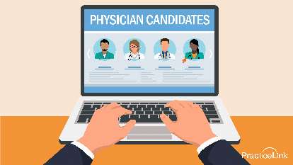 recruiter on a computer looking for physician candidates