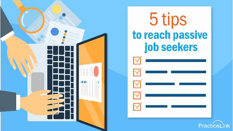 recruiter on a computer with a checklist of 5 tips to reach passive job seekers