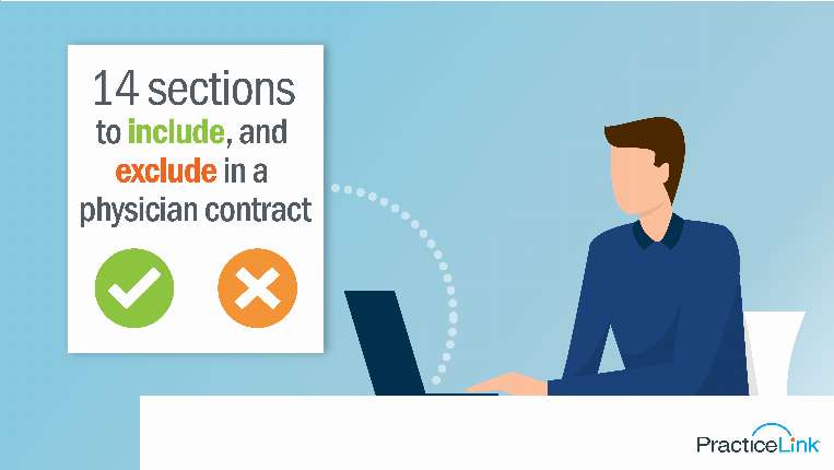 recruiter on a computer with a list of what to include and exclude in physician contracts
