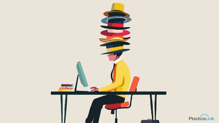 a physician recruiter at their computer wearing many hats