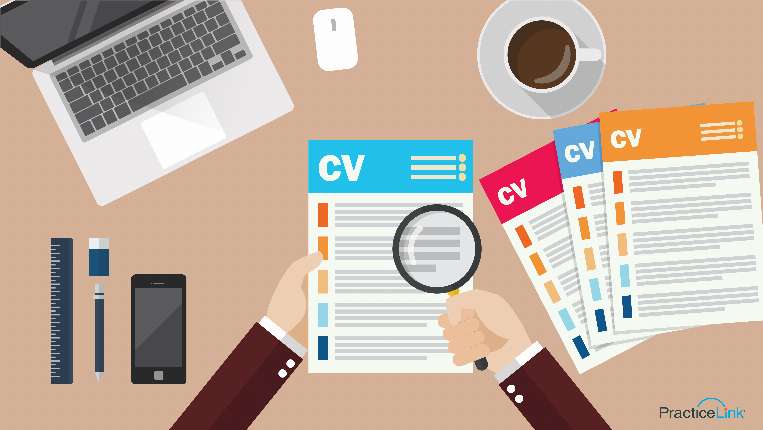 what recruiters should look for in physician CVs, a recruiter holding a CV on a table with a magnifying glass