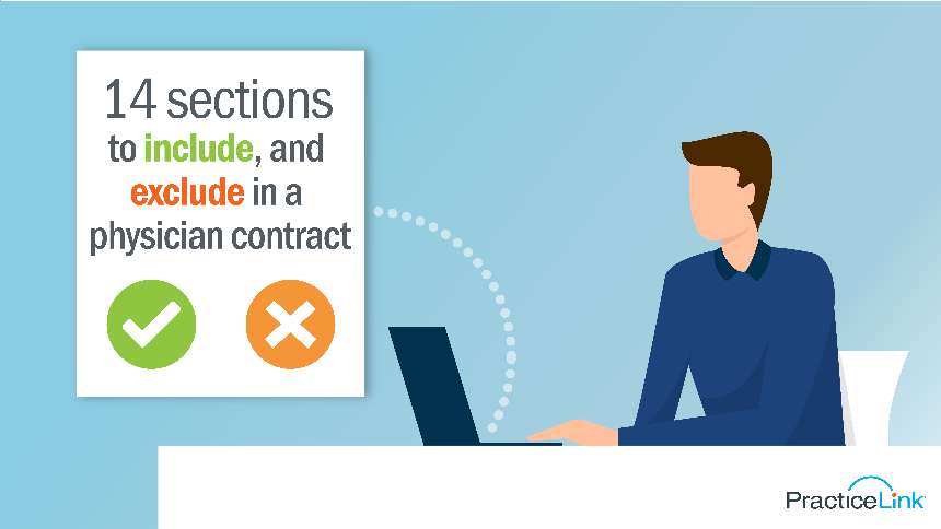 recruiter on a computer with a list of what to include and exclude in physician contracts