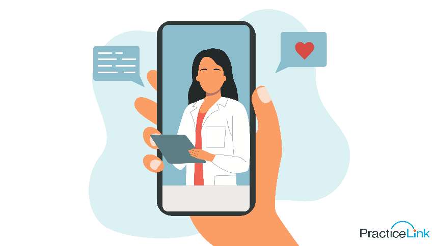 Telemedicine benefits and a physician on a phone screen