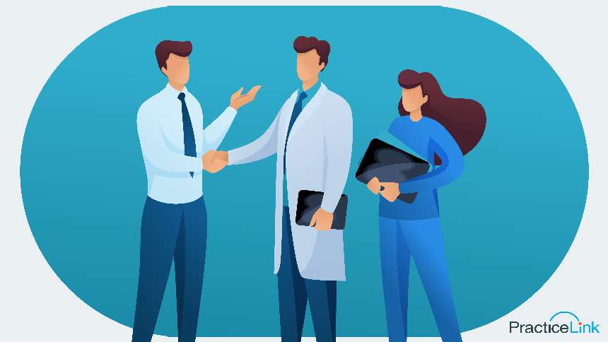 physician recruiter resolving conflicts in physician hires, shaking hands